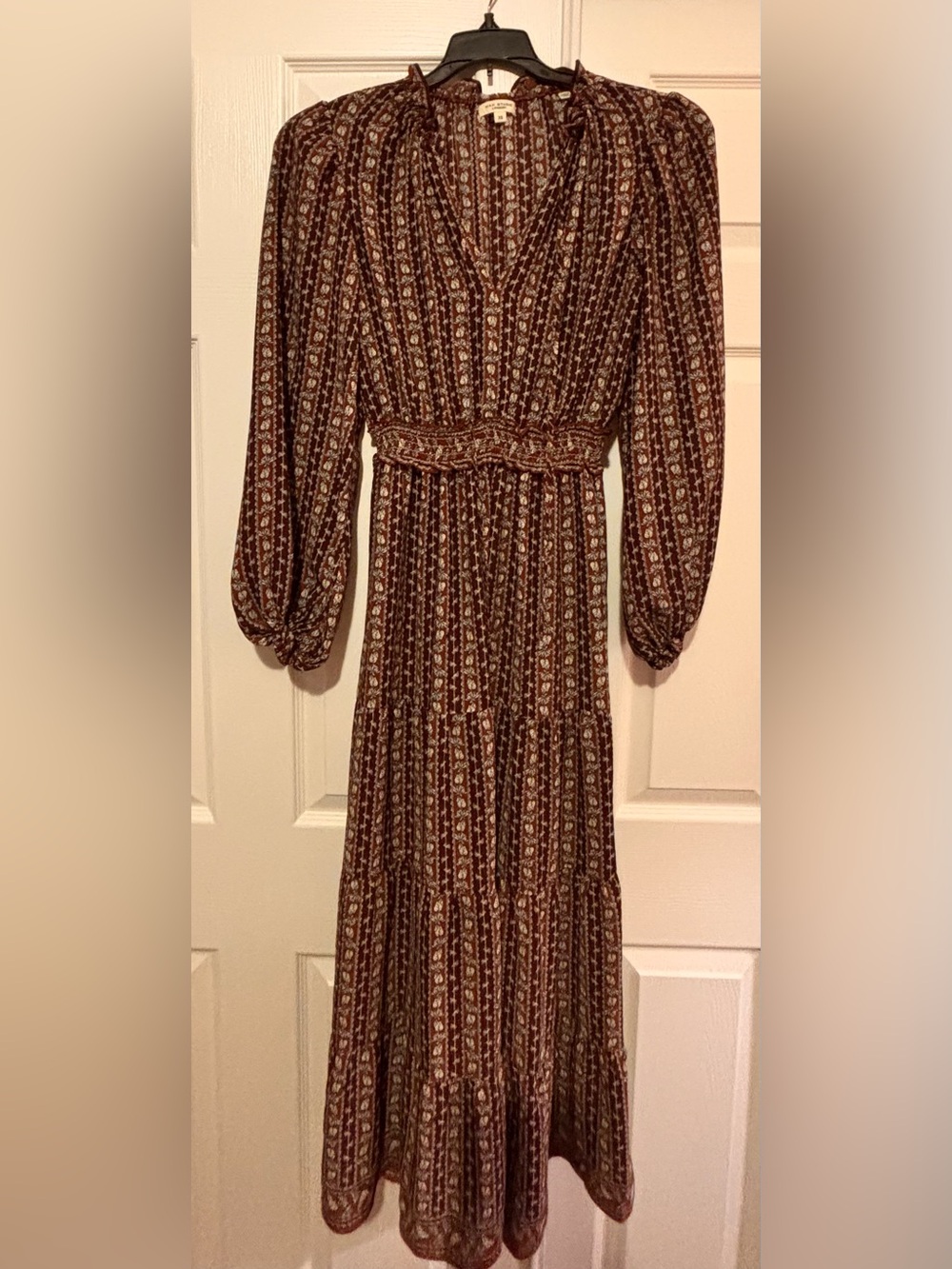 Max Studio Brown Floral Long Sleeve Maxi Dress